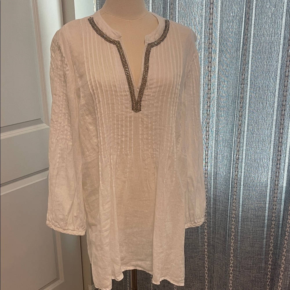 Linen White Tunic Top Linen Charter Club Luxury XL 8096Fl